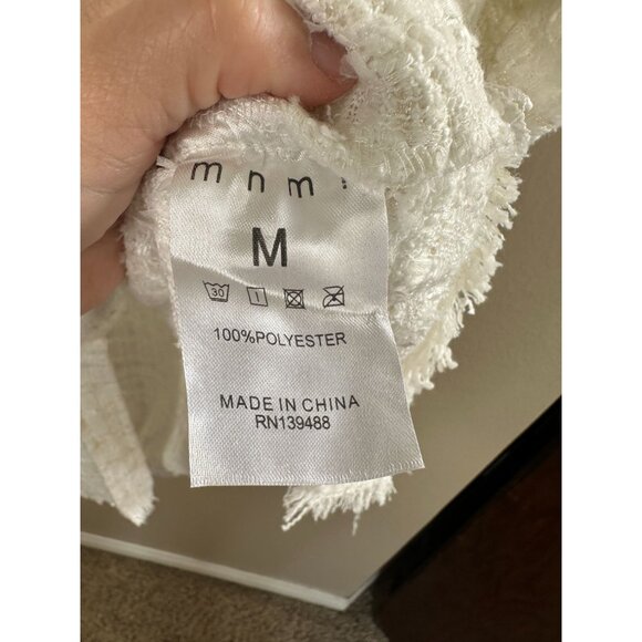 MNML‎ Womens white tan blouse medium long sleeve polyester collared button up - Picture 6 of 8